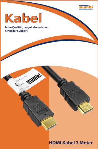 mumbi HDMI Kabel 3 Meter - 19pol. HDMI-Stecker>19pol, vergoldet, doppelte Abschirmung, 1080p, HDMI 1.3b konform - 2
